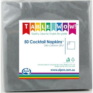 Silver Cocktail Napkin 25x25cm 2ply P50