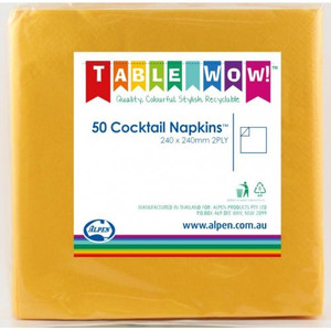 Yellow Cocktail Napkin 25x25cm 2ply P50 X 24 (1200 Napkins)