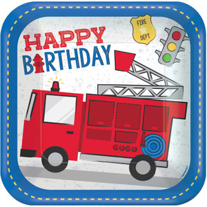 First Responders Happy Birthday 23cm Square Paper Plates 8pk