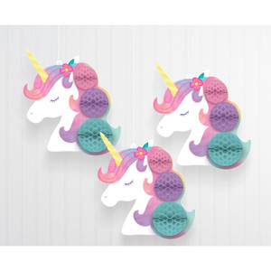 Enchanted Unicorn Honeycomb Hanging Decorations 3pk