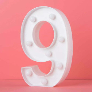 LED Light Up Numer 9 White 21.5cm