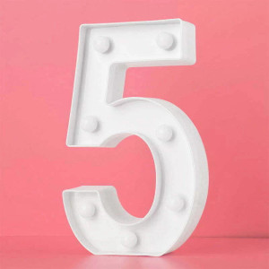 LED Light Up Numer 5 White 21.5cm