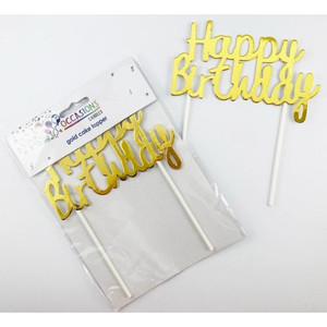 Happy Birthday Cake Topper Metallic Gold P1