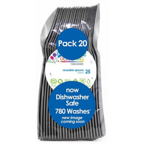 Reusable Plastic Cutlery Spoon Silver 172mm PK20