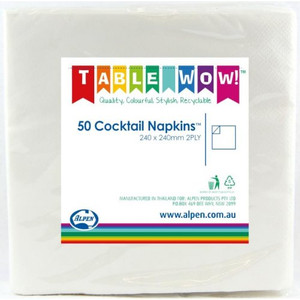 White Cocktail Napkin 25x25cm 2ply P50