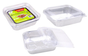 4pk Foil Trays W/Clear PVC Lids - 204mm x 204mm x 45mm