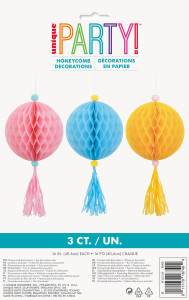 Assorted Pastel Honeycomb Decorations with Tassels 3pk