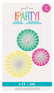 Assorted Pastel Paper Fan Decorations 3pk