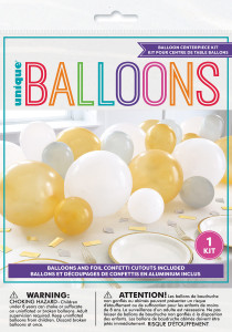 Balloon Centrepiece Kit with Foil Confetti - Gold, Silver & White