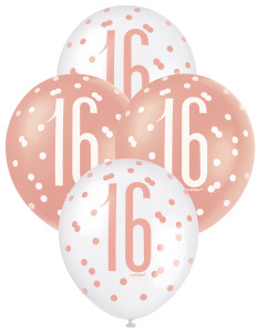 "16" Rose Gold & White Assorted 30cm Balloons 6pk