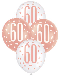 "60" Rose Gold & White Assorted 30cm Balloons 6pk