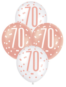 "70" Rose Gold & White Assorted 30cm Balloons 6pk
