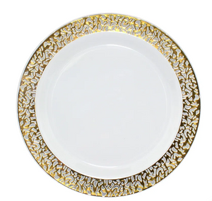Gold Lace Trim Reusable Plastic Plates 18cm 6pk