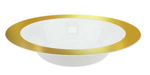 Gold Trim Reusable Plastic Bowls 18cm 6pk