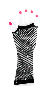 Black fishnet glove with diamontes LONG