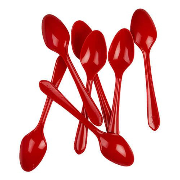 Red Reusable Plastic Cutlery Spoons 20 Pack