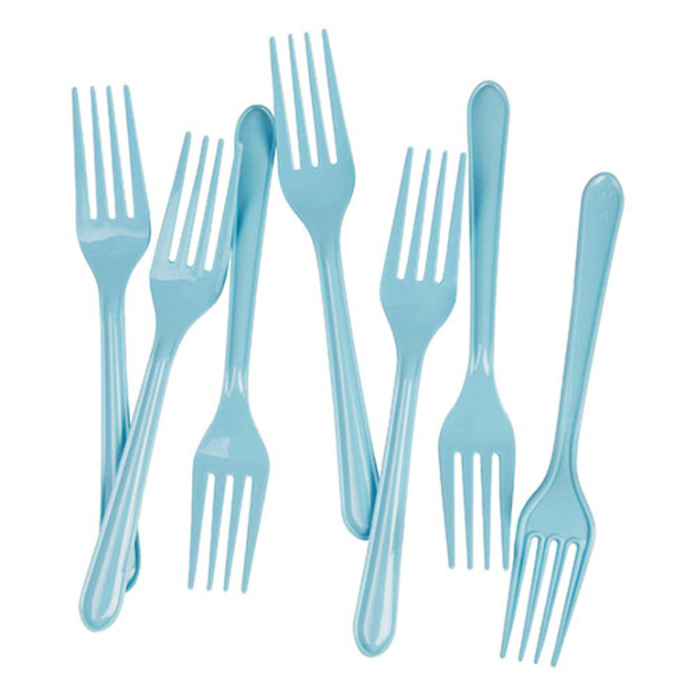 Light Blue Reusable Plastic Cutlery Forks 20 Pack