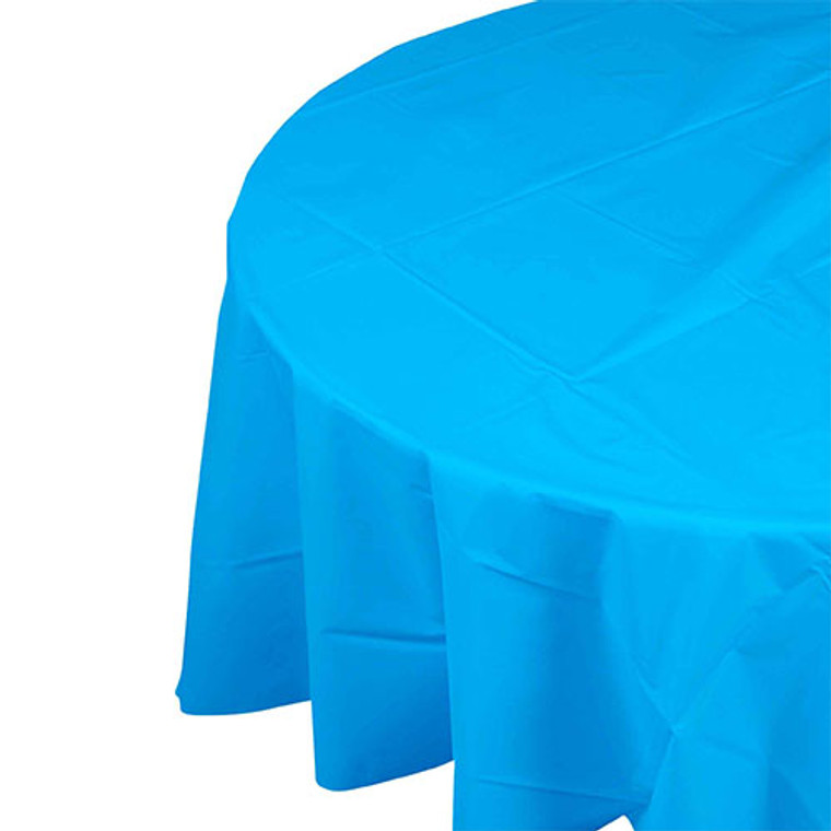 Electric Blue Plastic Table Cover Round 213cm