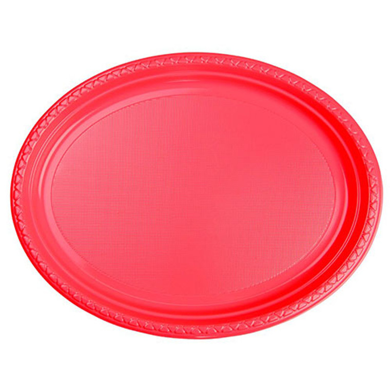 Reusable Pink Coral Plastic Large Oval Plates 24cm x 31cm 20 Pack