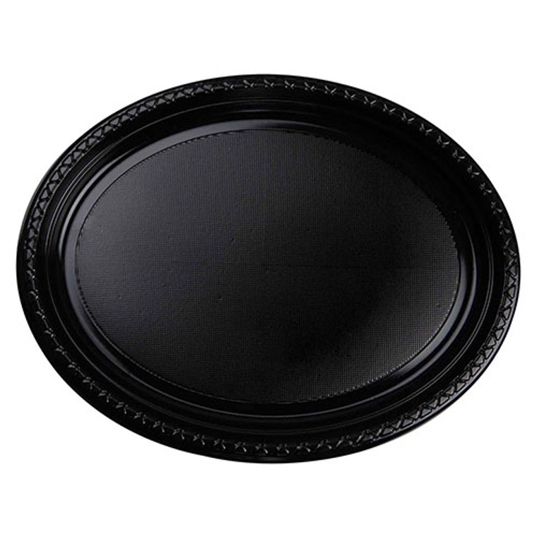 Reusable Black Plastic Large Oval Plates 24cm x 31cm 20 Pack