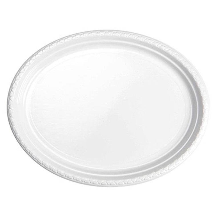 Reusable White Plastic Large Oval Plates 31cm Pack of 20