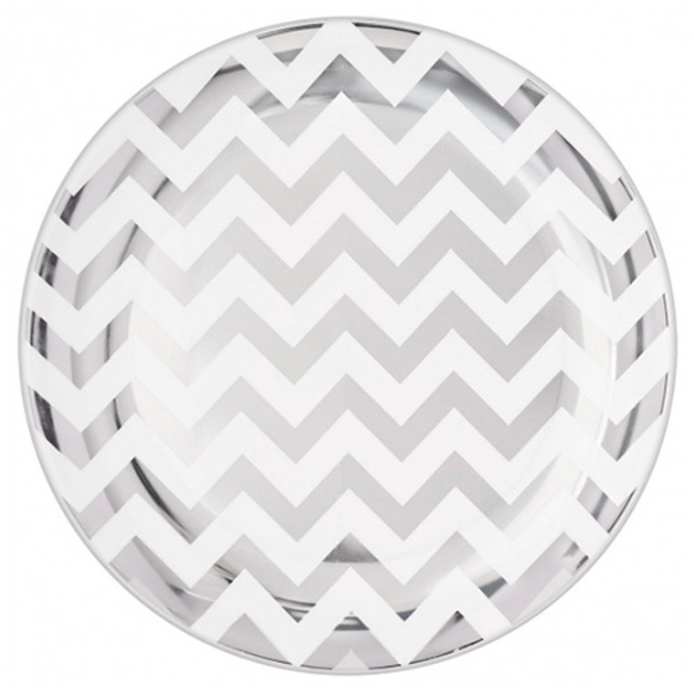 Reusable Premium Plastic Silver Chevron 26cm Banquet Plates 10Pk