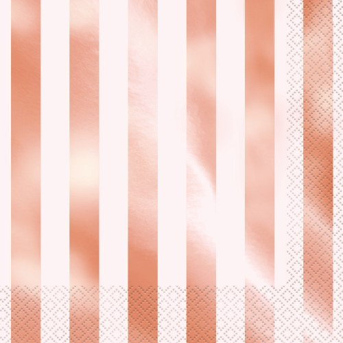 Metallic Rose Gold Stripe Lunch Napkins Pk 16