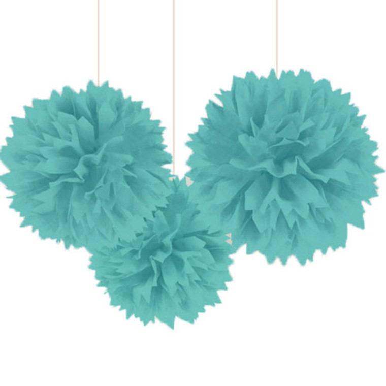 Decorative Hanging Puffs- Turquoise Blue 3pk