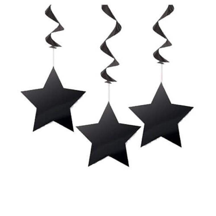 Hanging Swirl Stars - 3 Pack - Black