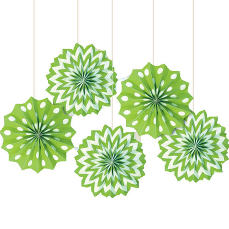 Printed Paper Fan Decorations Lime Green 5pk