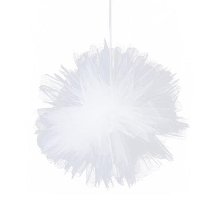 Tulle Pom Poms 25cm 4Pk White