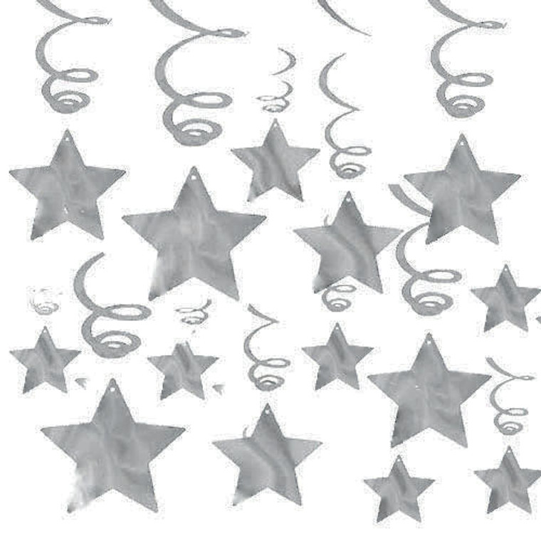 Silver Swirls and Stars Decorations Value Pack 30