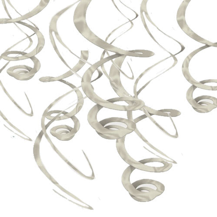 Plastic Swirl Decorations Silver 12pk