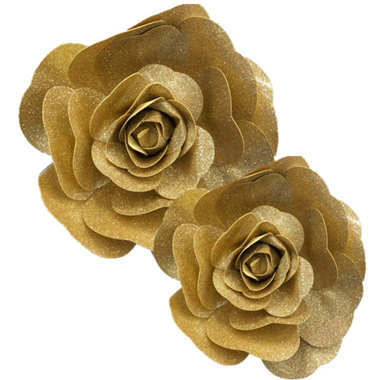 Champagne Glitter Foam Wall Flowers-Medium 2pk