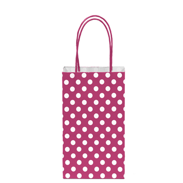 12 PK Paper Bag - Magenta Polka Dot Small