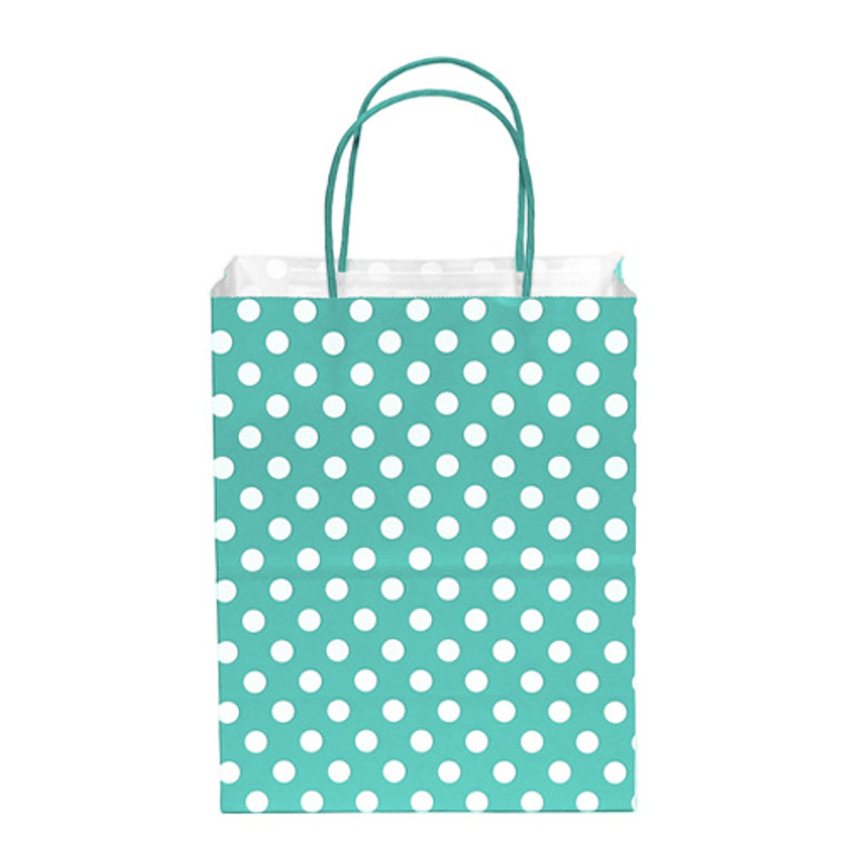 12 PK Paper Bag- Mint Polka Dot Medium