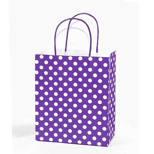 12 PK Paper Bag- Purple Polka Dot Medium | Discount Party Warehouse