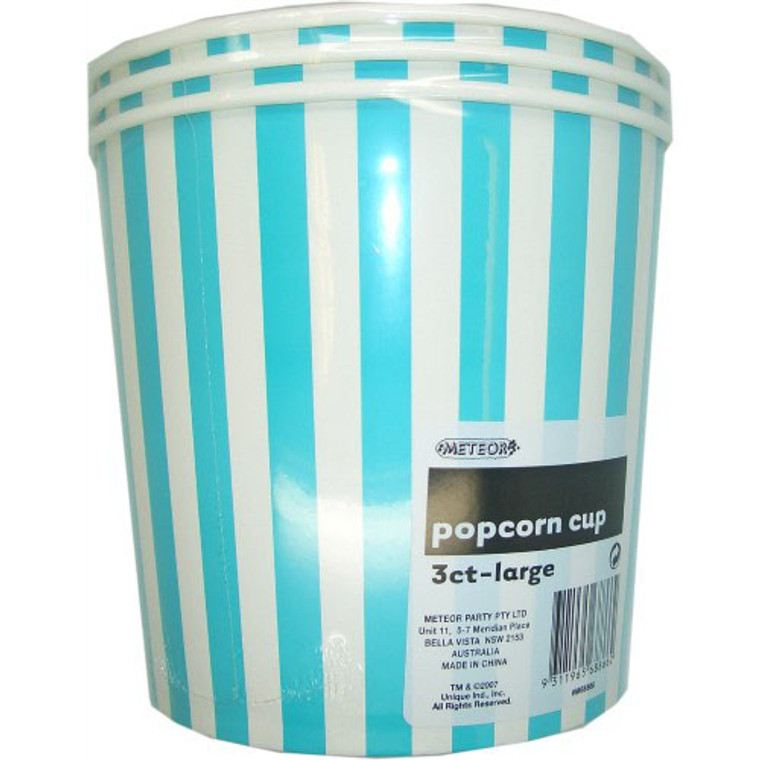 Jumbo Popcorn Cups 3Pk - Teal Stripes