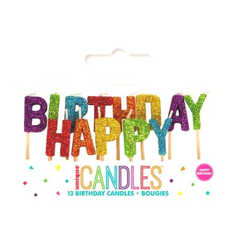 Rainbow Glitz Happy Birthday Candles