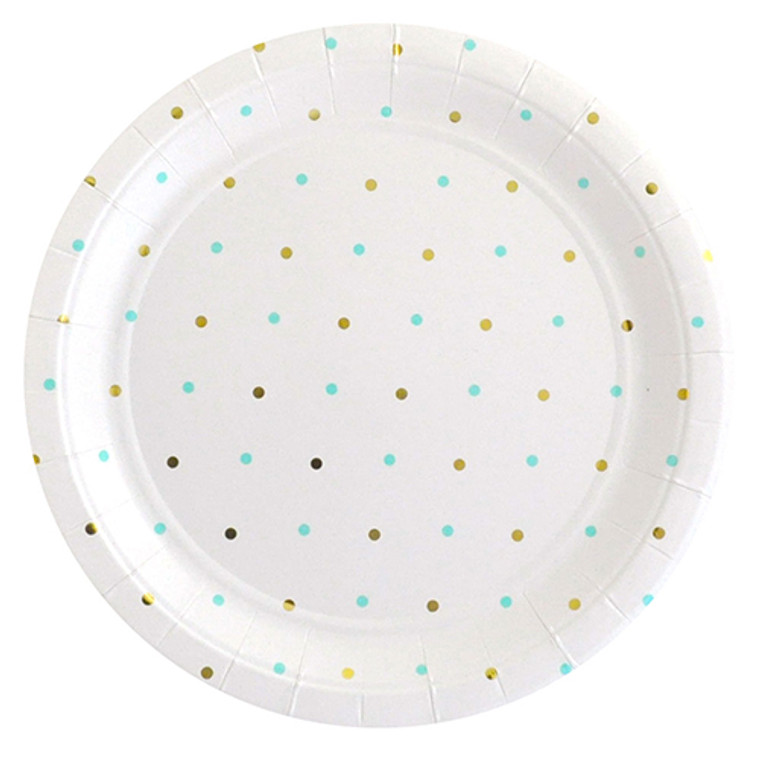 Gold & Mint Dots Paper Dinner Plates 10pk