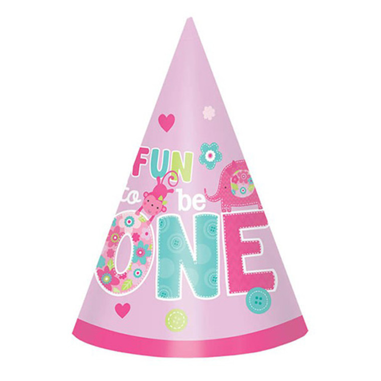 One Wild Girl 1st Birthday Cone Hats 8Pk