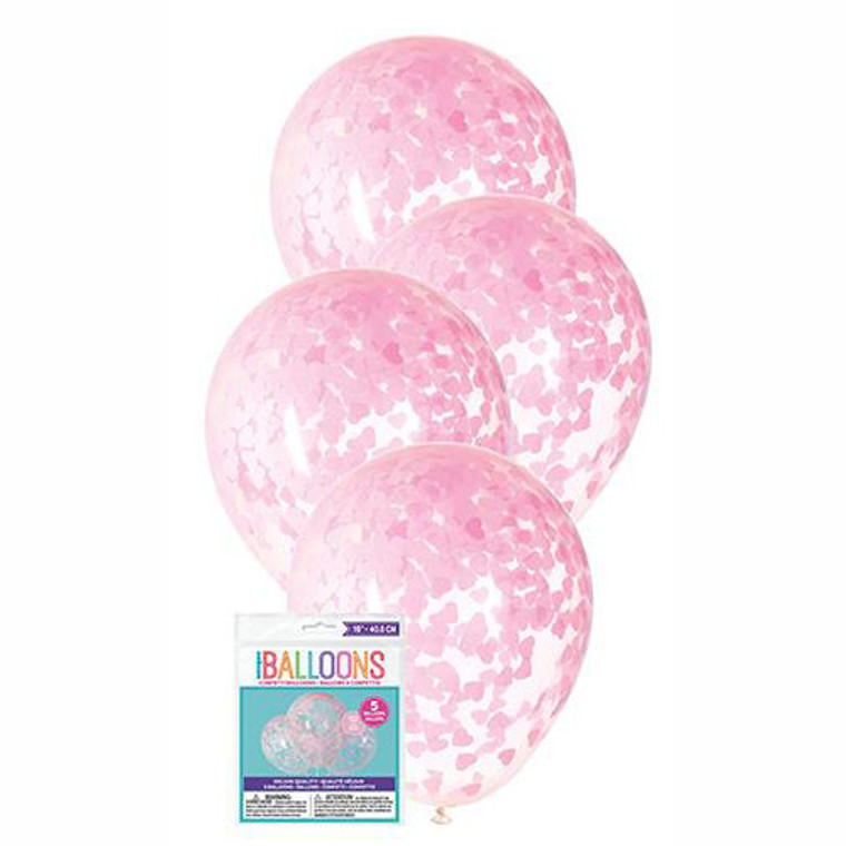 Pink Heart Confetti Balloons 5pk