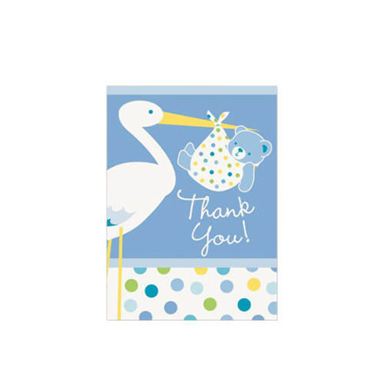 Blue Pelican Stork Blue Thank You Notes 8 Pack