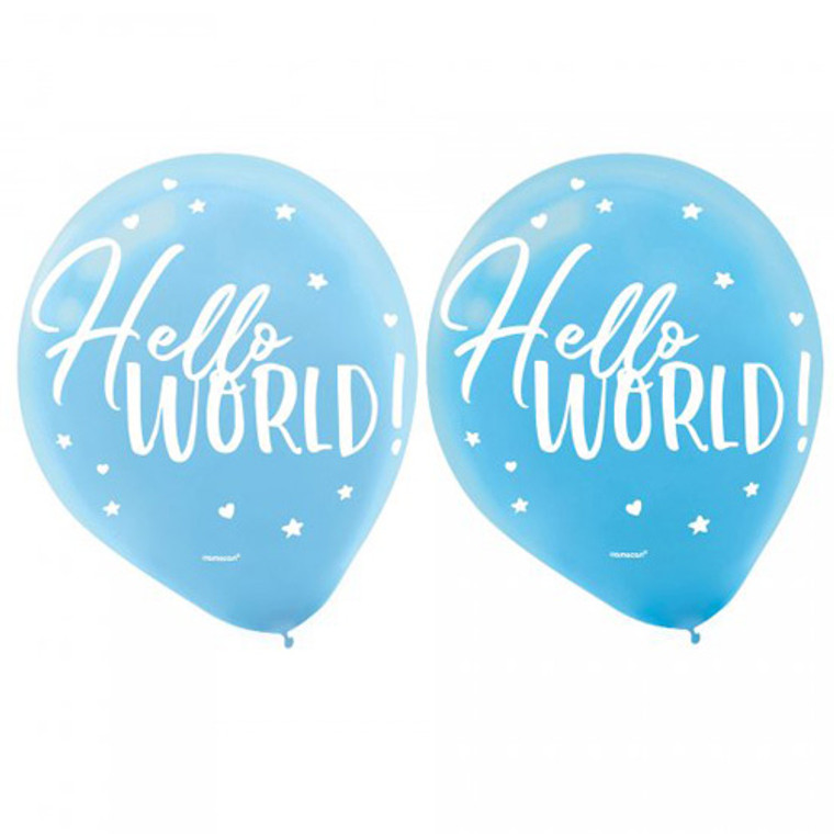 Hello World Boy Latex Balloons 15pk