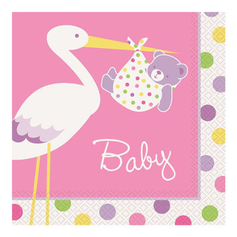 Baby Shower Pink Pelican Stork - Dinner Napkins Pk of 16