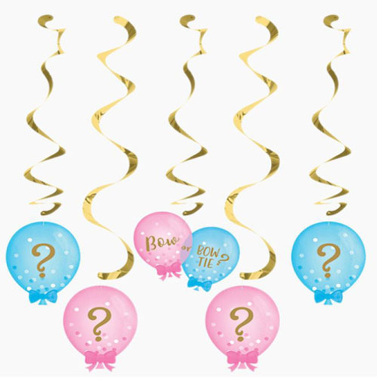 Gender Reveal Hanging Swirls 5pk