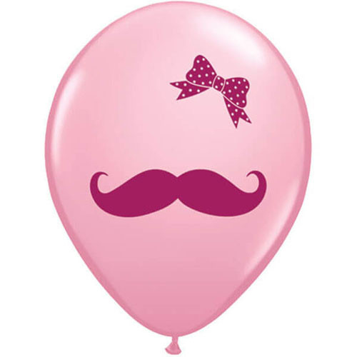 30cm Latex Balloon - Pink Mustache & Ribbon