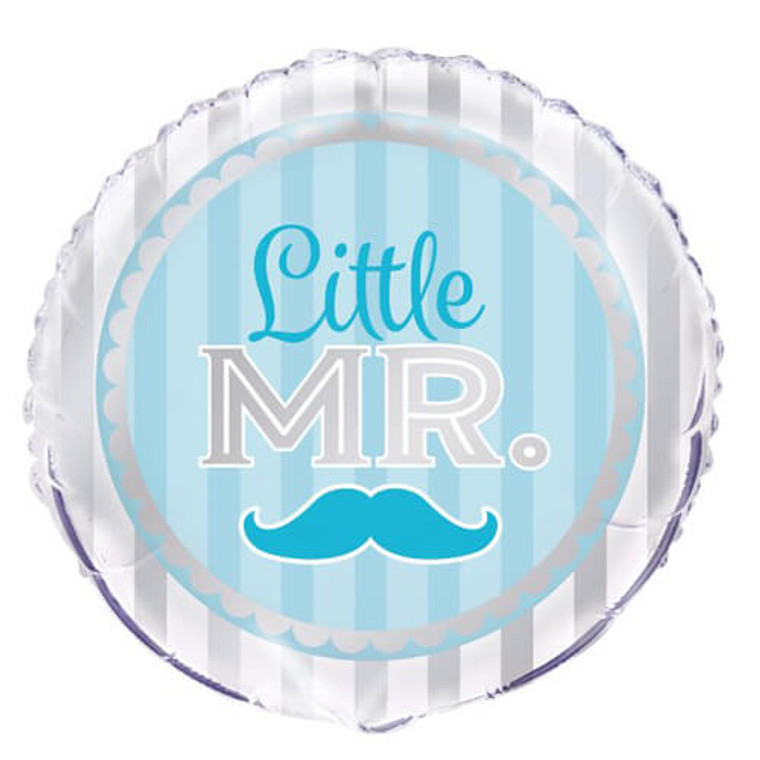 Little Mr Blue Moustache Foil Balloon 45cm