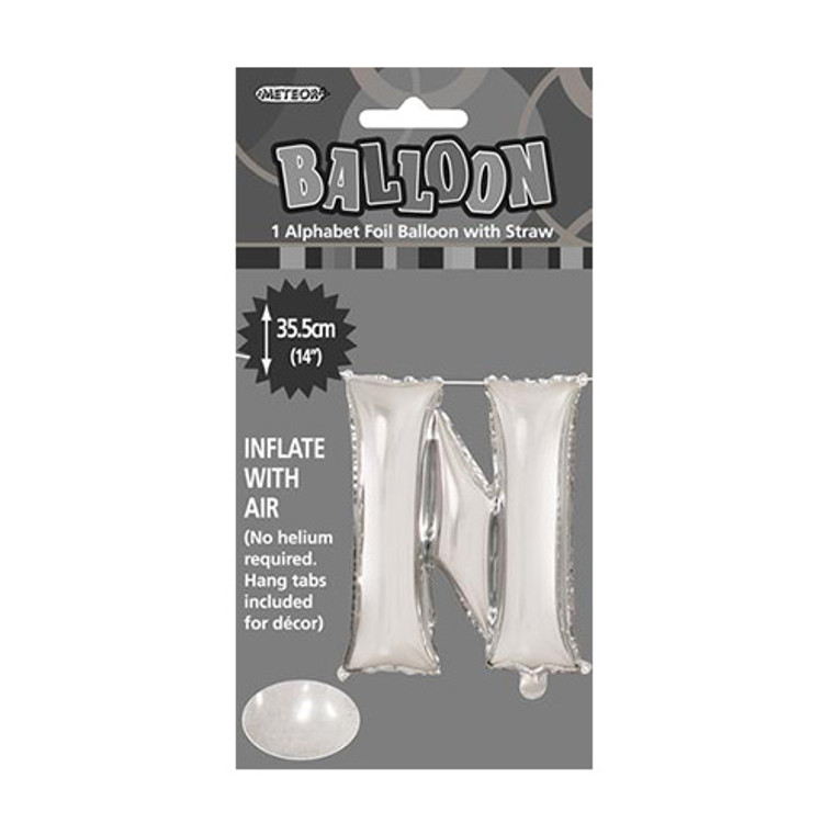 Silver Alphabet Foil Balloon 35cm - N