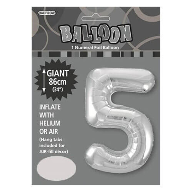 Silver Numeral Foil Balloon 86cm - 5